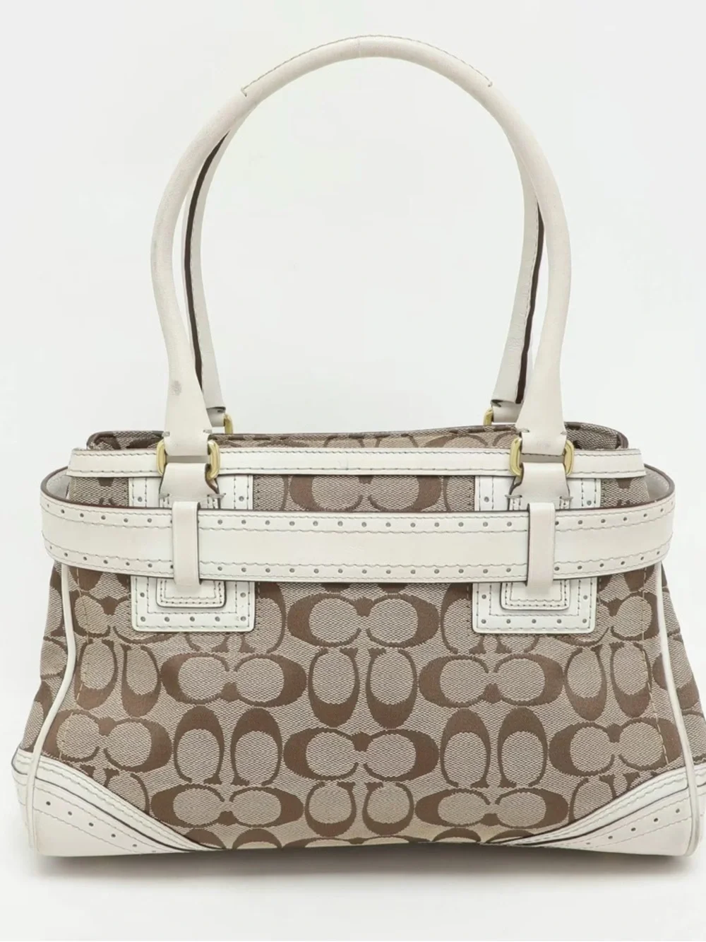 Vintage Coach Signature Canvas Satchel in Khaki and White Trim - Picture 2 of 16